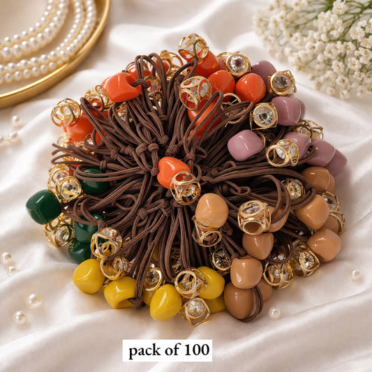 Premium Beaded Elastic Hair Bands – Multicolor Decorative Ponytail Holders for Women & Girls