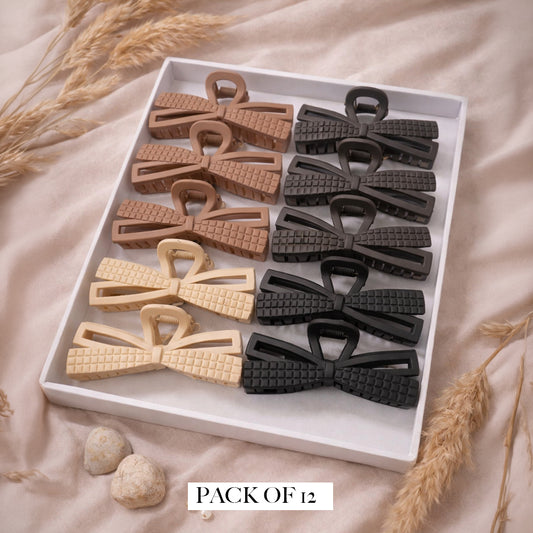 Bow-Style Hair Claw Clips for Women & Girls | Matte Finish Strong Hold Clips | Neutral Shades