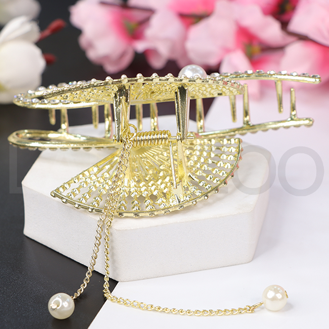 Metal Claw Gold Colour with Stones and Beads Hair Accessories For girls