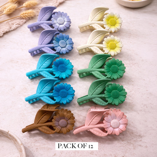 Floral Daisy Hair Clip with Leaf Design