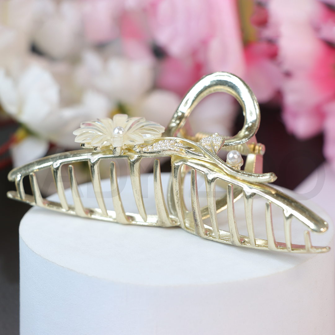 Sunflower Large Hair Claw with Rhinestone Pearls Elegant Metal Hair Accessories For Women