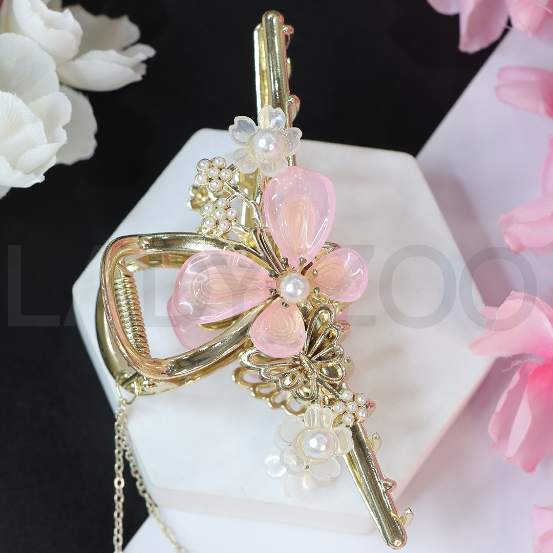 Metal hair clip Large Pink Butterfly hair claw clip for women