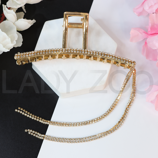 Golden diamond studded metal hair clutcher for women