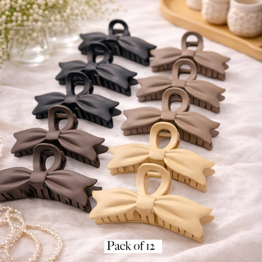 Elegant Matte Bow Hair Claw Clip in Soft Neutral Tone