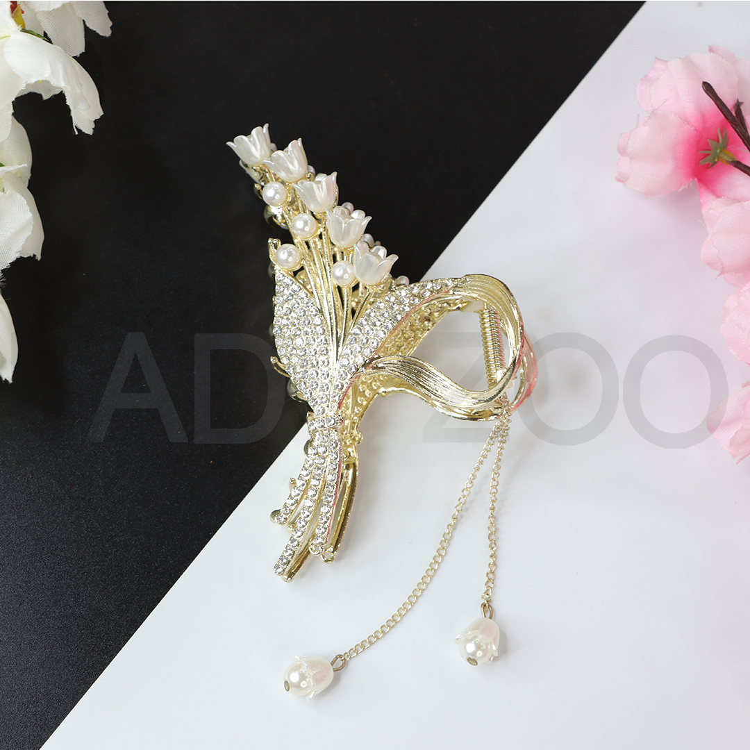 Flower Tassel Hair Clips Elegant Pearl Long Chain Hair Clip, Strong Hold Metal Hair Clips for Women