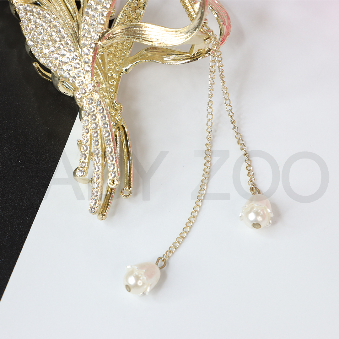 Flower Tassel Hair Clips Elegant Pearl Long Chain Hair Clip, Strong Hold Metal Hair Clips for Women