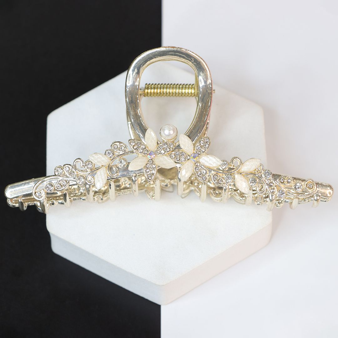 Golden Large Metal Pearl Rhinestone Hair Clutcher hair Claw Hair Accessories For Women