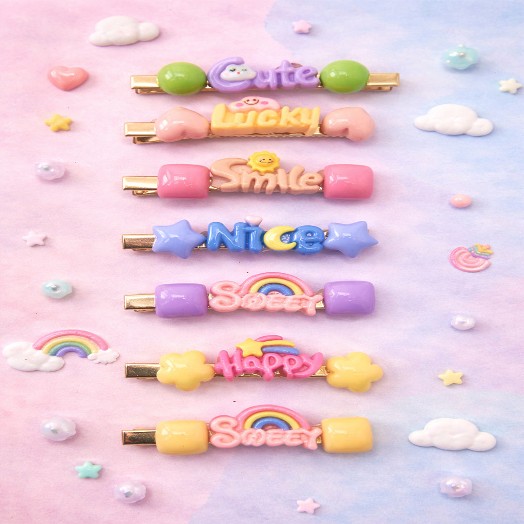 Cute Word & Rainbow Snap Hair Clips – Pack of 24 Colorful Cartoon Barrettes for Girls
