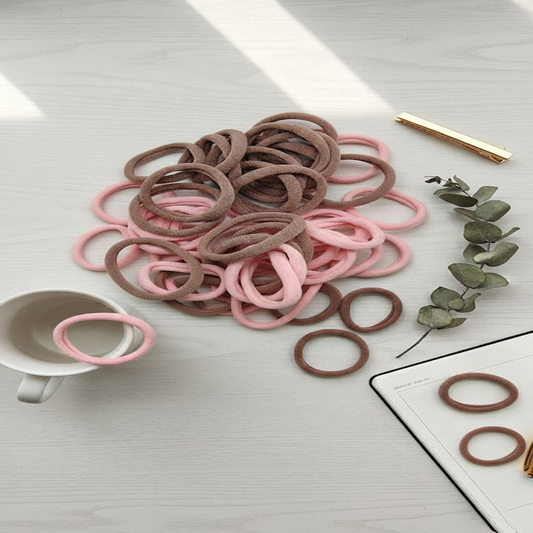 12-Box Soft Pink Seamless Hair Ties Set – No-Crease Elastic Bands
