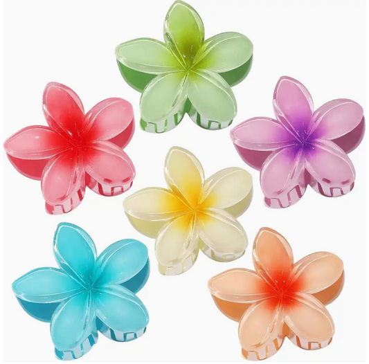 Lady zoo Flower Hair Clips 6pcs Hawaiian Claw Clips for Vacation Hibiscus Hair Claw Clips Cute Large Hair Clips for Thick and Thin Hair