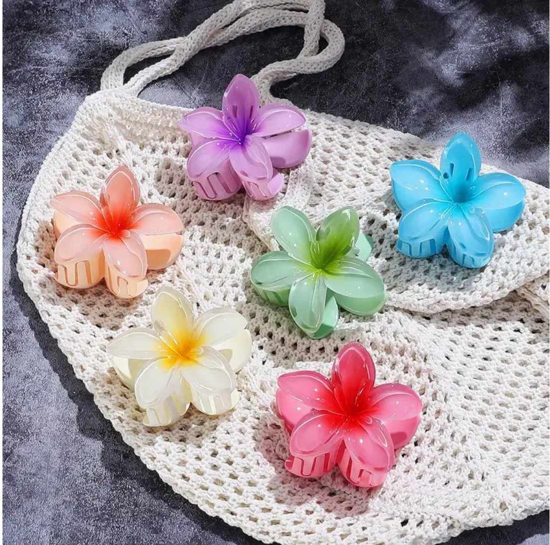Lady zoo Flower Hair Clips 6pcs Hawaiian Claw Clips for Vacation Hibiscus Hair Claw Clips Cute Large Hair Clips for Thick and Thin Hair