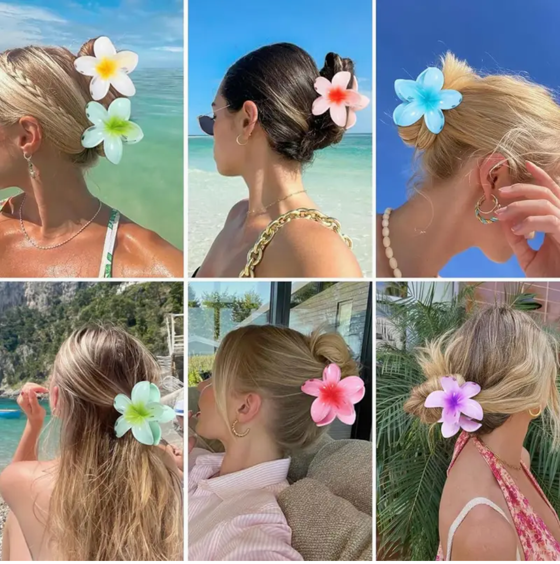 Lady zoo Flower Hair Clips 6pcs Hawaiian Claw Clips for Vacation Hibiscus Hair Claw Clips Cute Large Hair Clips for Thick and Thin Hair