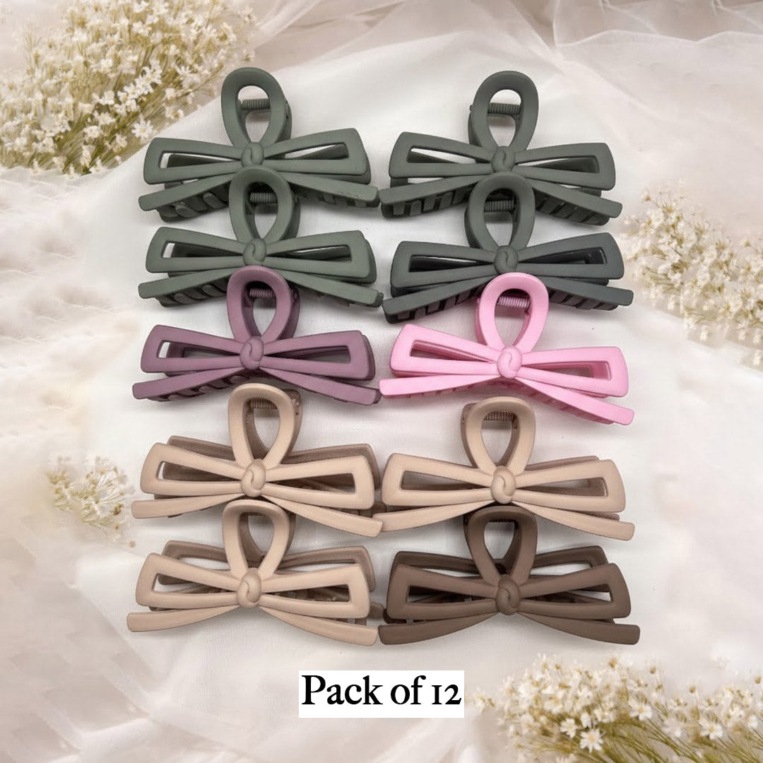 Elegant Bow Hair Clutch Clip for Women | Stylish Matte Finish | Pack of 12