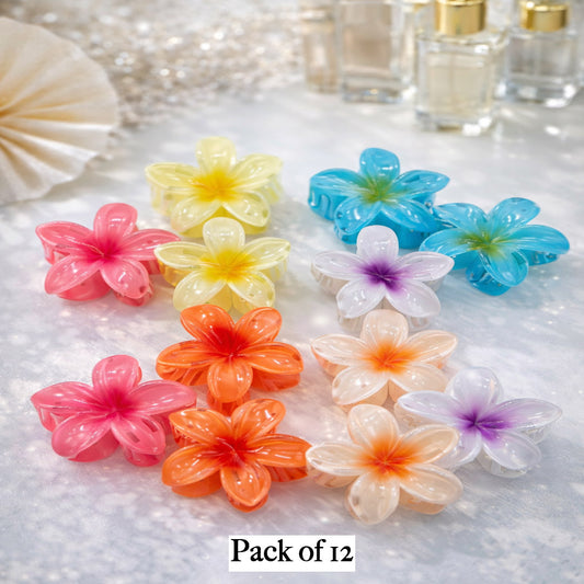 Translucent Floral Hair Claw Clips – Pastel Flower Design (Pack of 12)