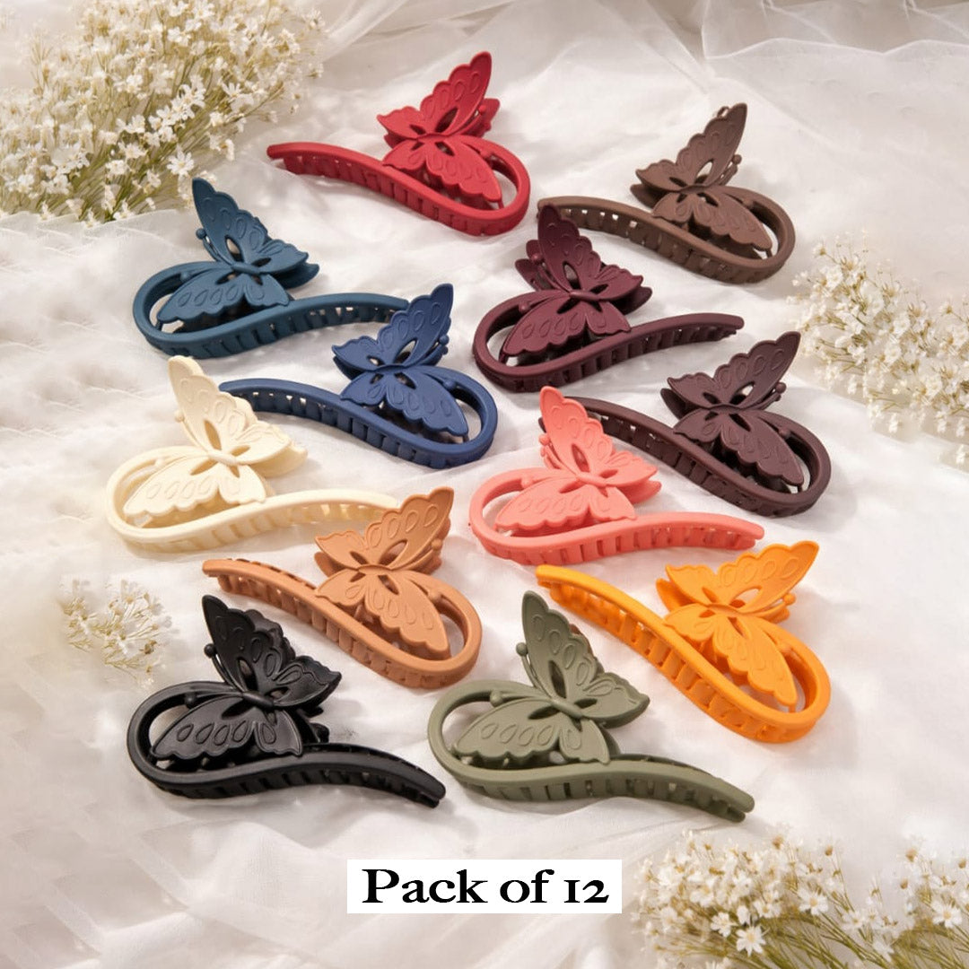 Matte Butterfly Hair Claw Clips for Women & Girls | Pack of 12