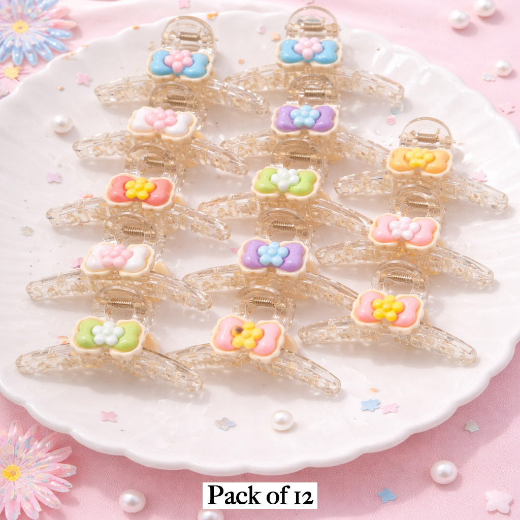 Pastel Flower Mini Claw Clips – Pack of 12 Cute Hair Accessories for Girls & Women