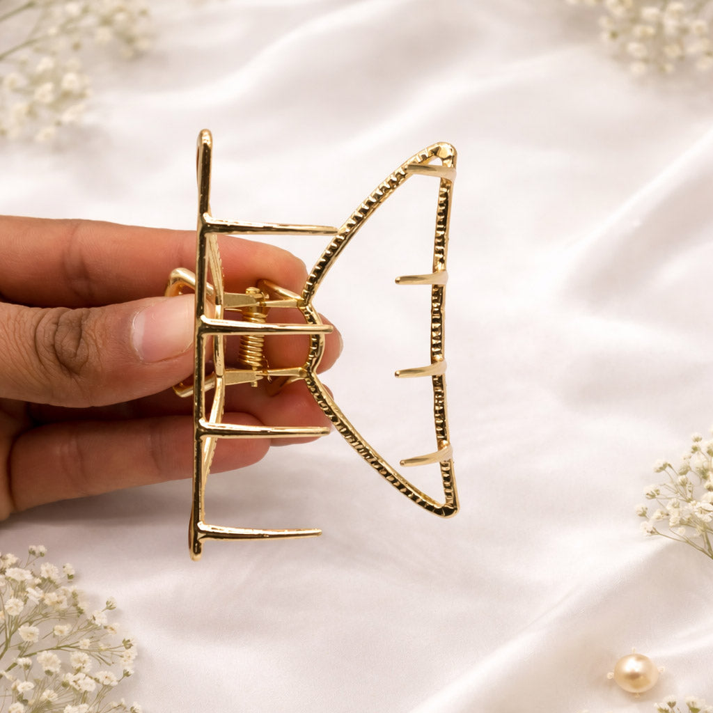 Elegant Gold Metal Claw Clips Set – Pack of 12 Geometric & Floral Hair Clamps for Women