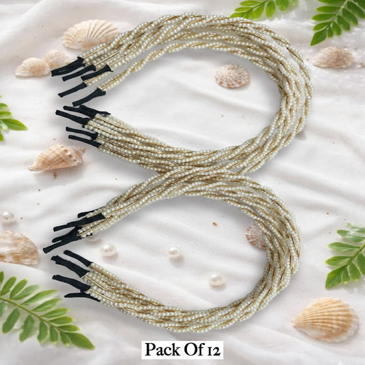 Pack of 12 Multi-Strand Pearl Beaded Hair Ties