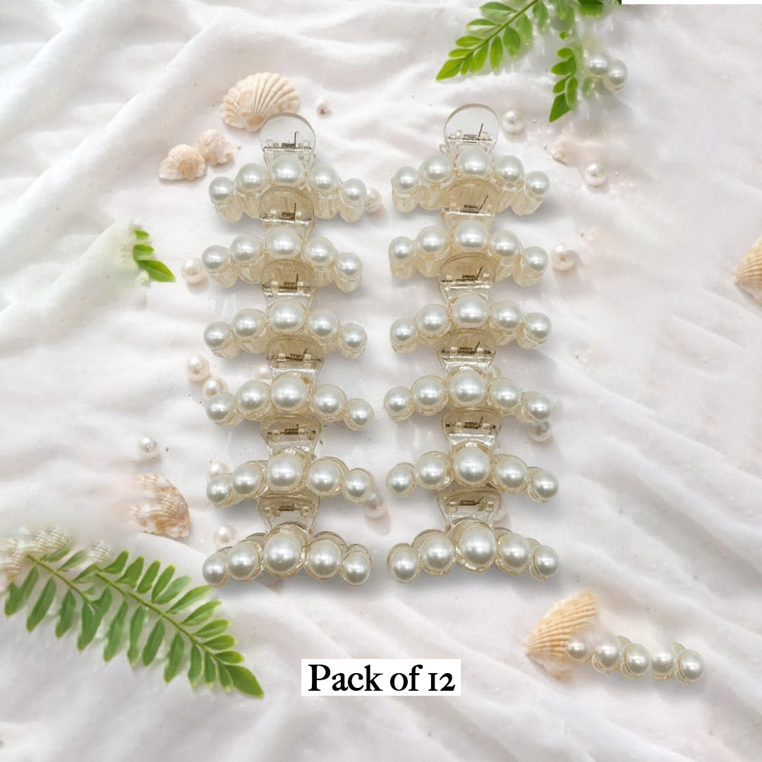 Elegant Pearl Claw Hair Clips – Pack of 12 Classic Bridal Hair Accessories