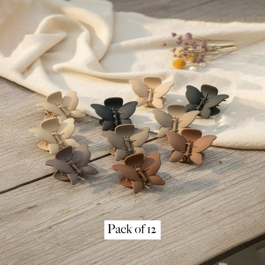 Matte Butterfly Mini Claw Clips – Pack of 12 Neutral Hair Clamps for Women & Girls