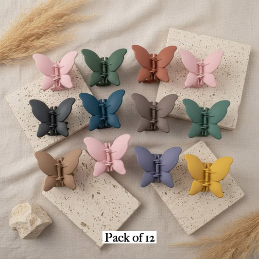 Matte Butterfly Mini Claw Clips – Pack of 12 Colorful Hair Accessories for Women & Girls