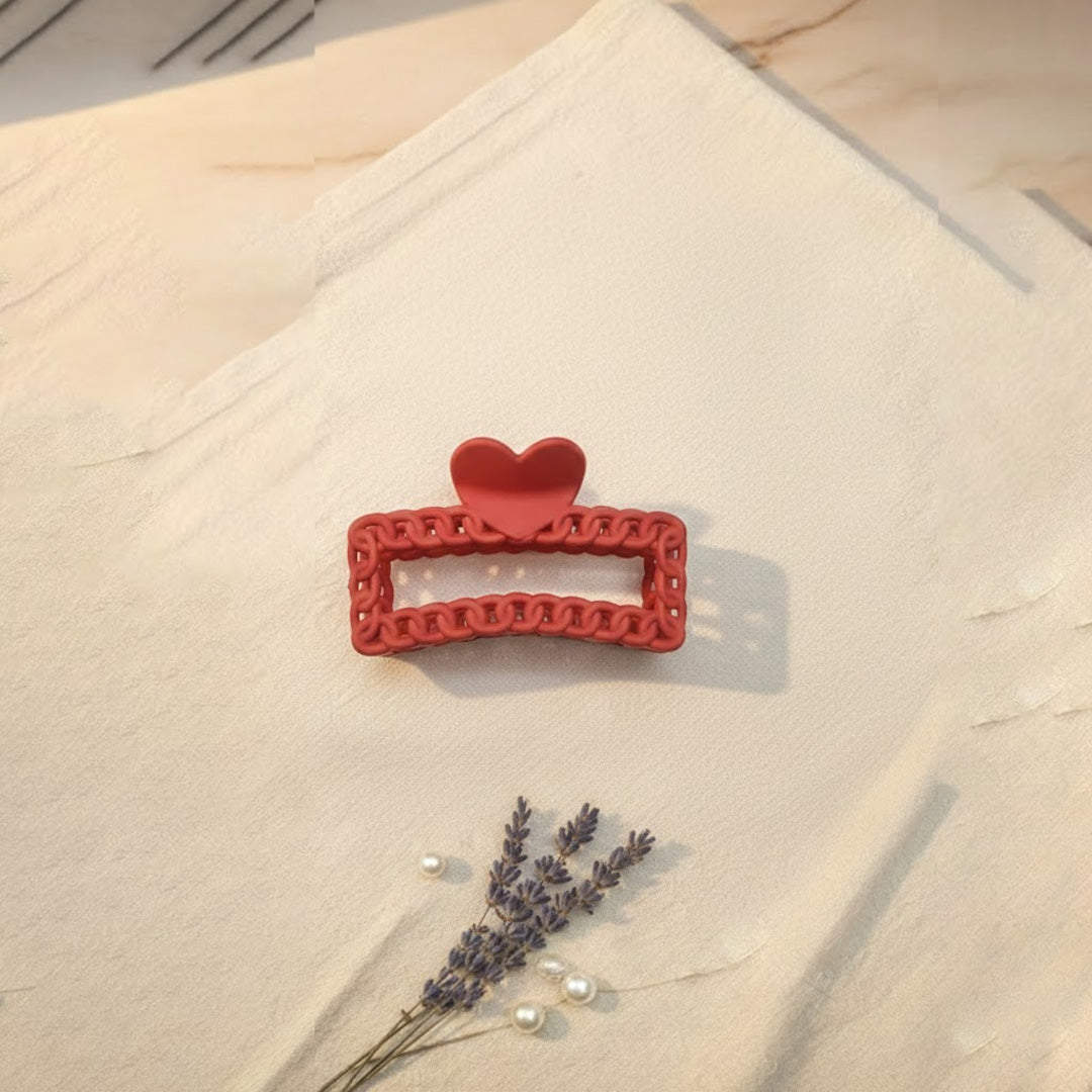 Matte Heart Chain Claw Clips – Pack of 12 Trendy Rectangle Hair Accessories for Women & Girls