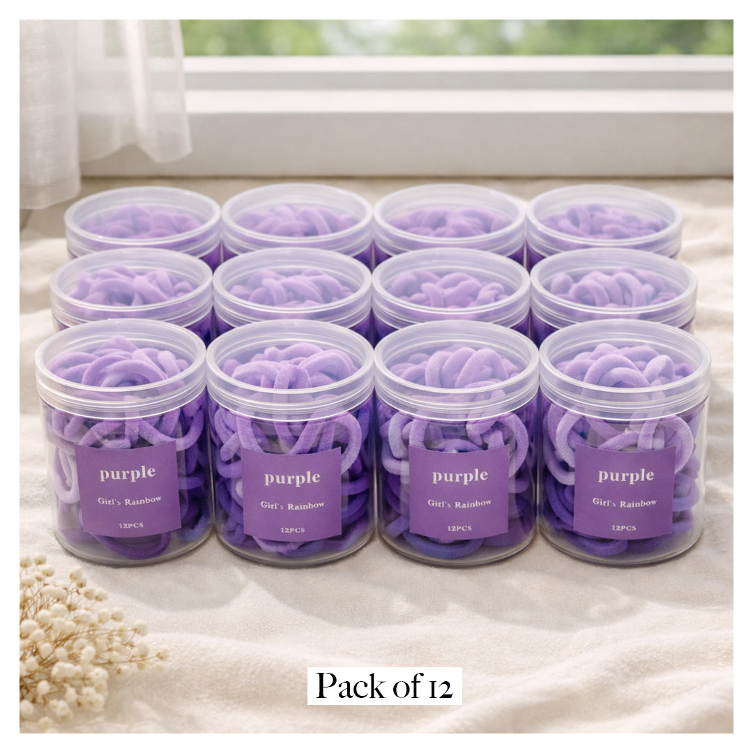 12-Box Set Soft Elastic Hair Bands – Pastel Purple