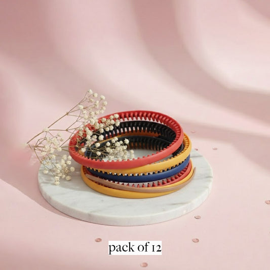 Pack of 12 Classic Zigzag Plastic Hair Bands – Comfortable Anti-Slip Headbands for Women & Girls